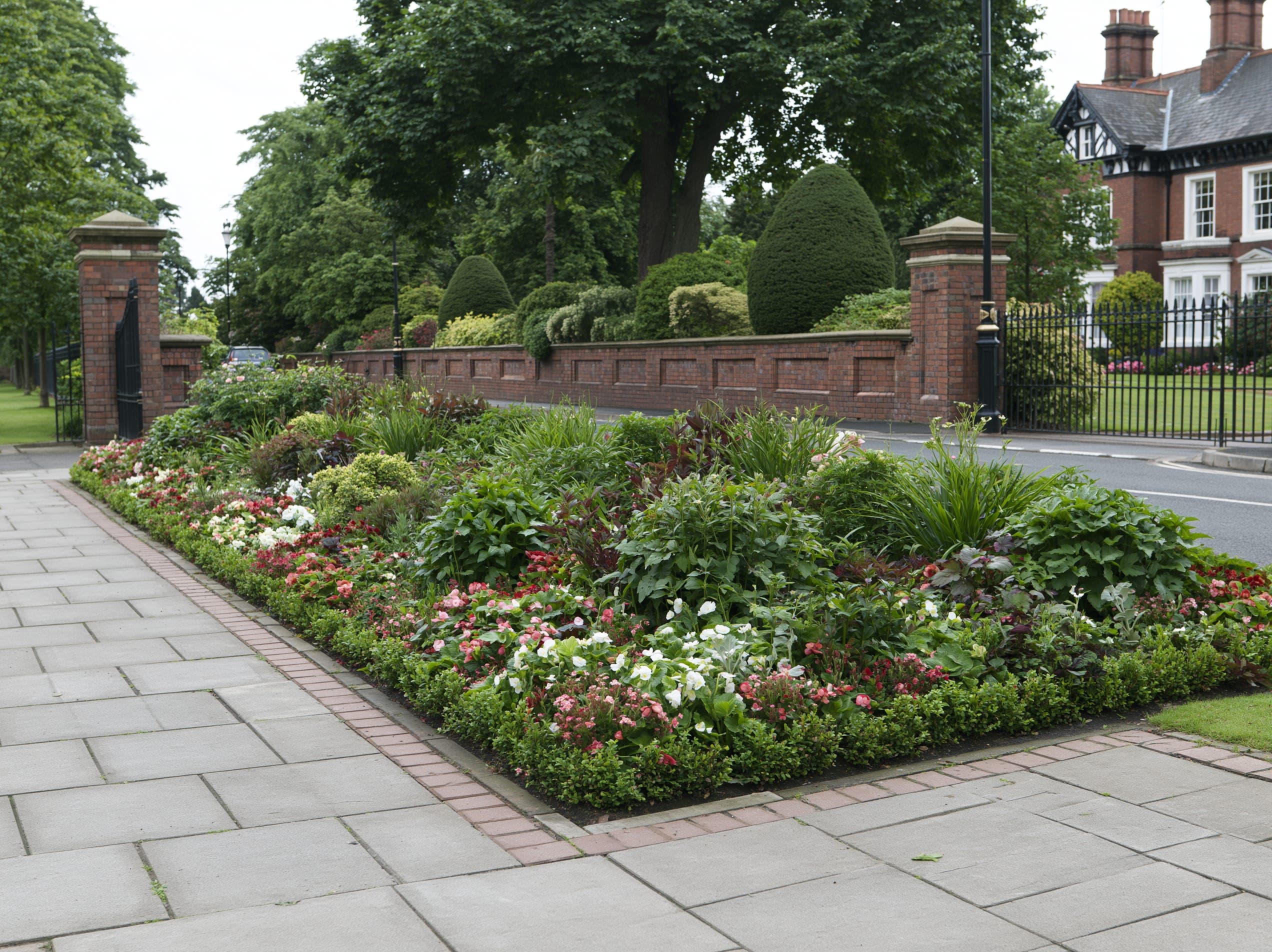 Seasonal bedding display at a UK estate entrance